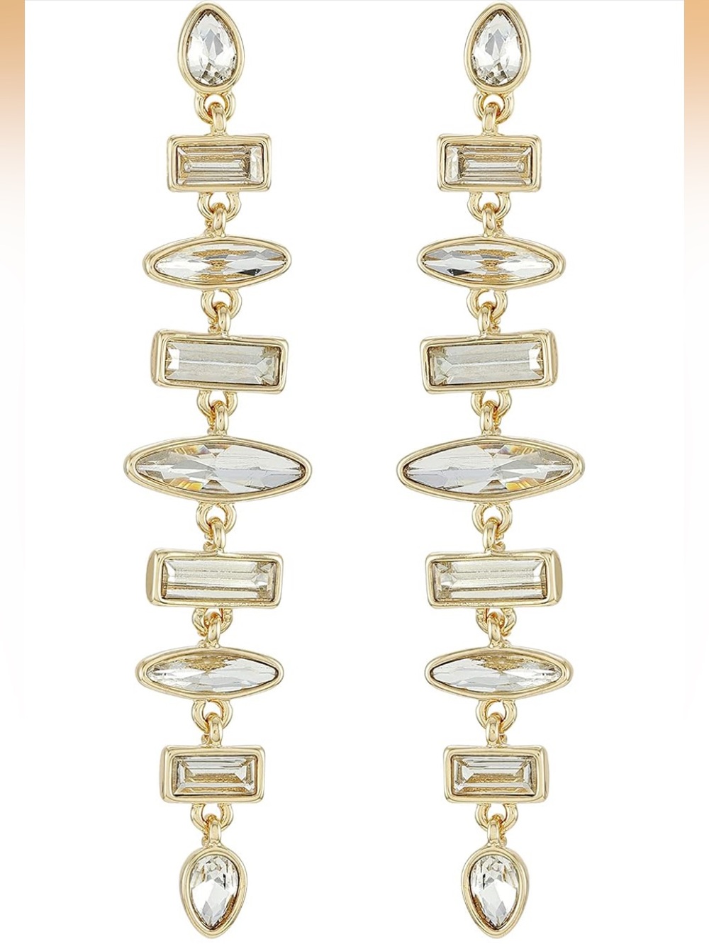 Vince Camuto Gold Tone Baguette Style Stone Drop Dangle Statement Earrings